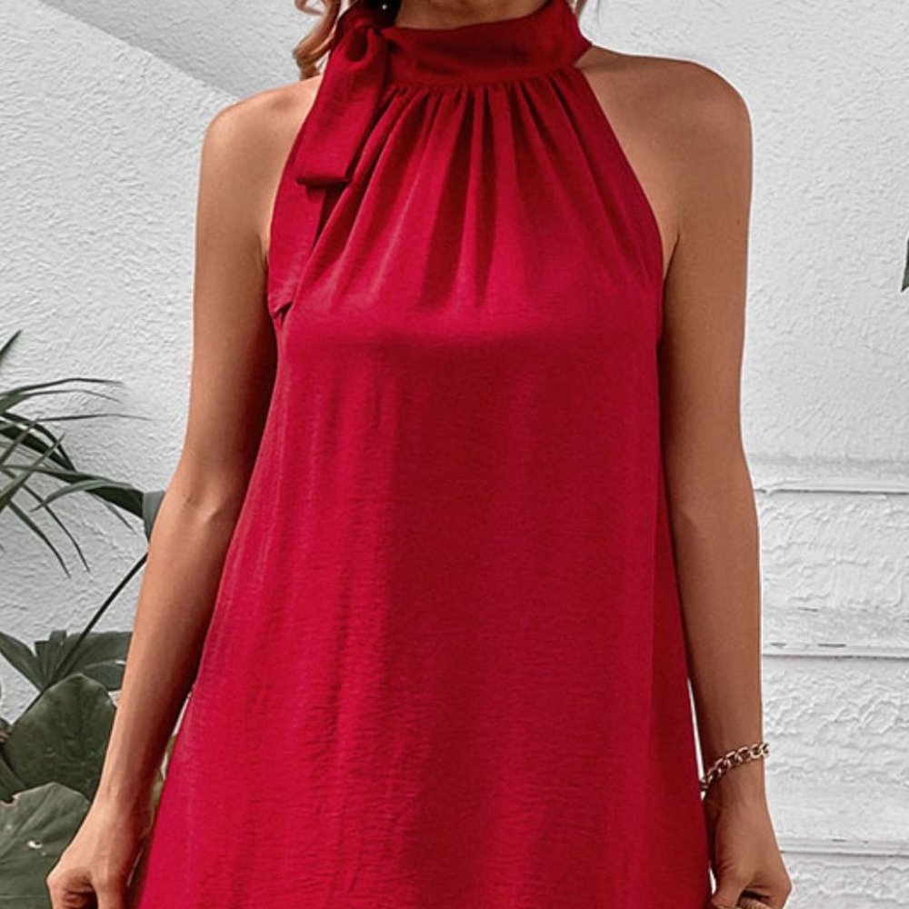 Tied Mock Neck Sleeveless Dress